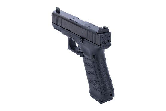 Glock 45 9mm pistol with Ameriglo cowitness sights, black.